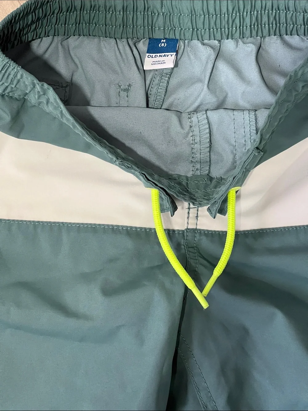 Old Navy Boys' Teal Swim Trunks with White Stripe